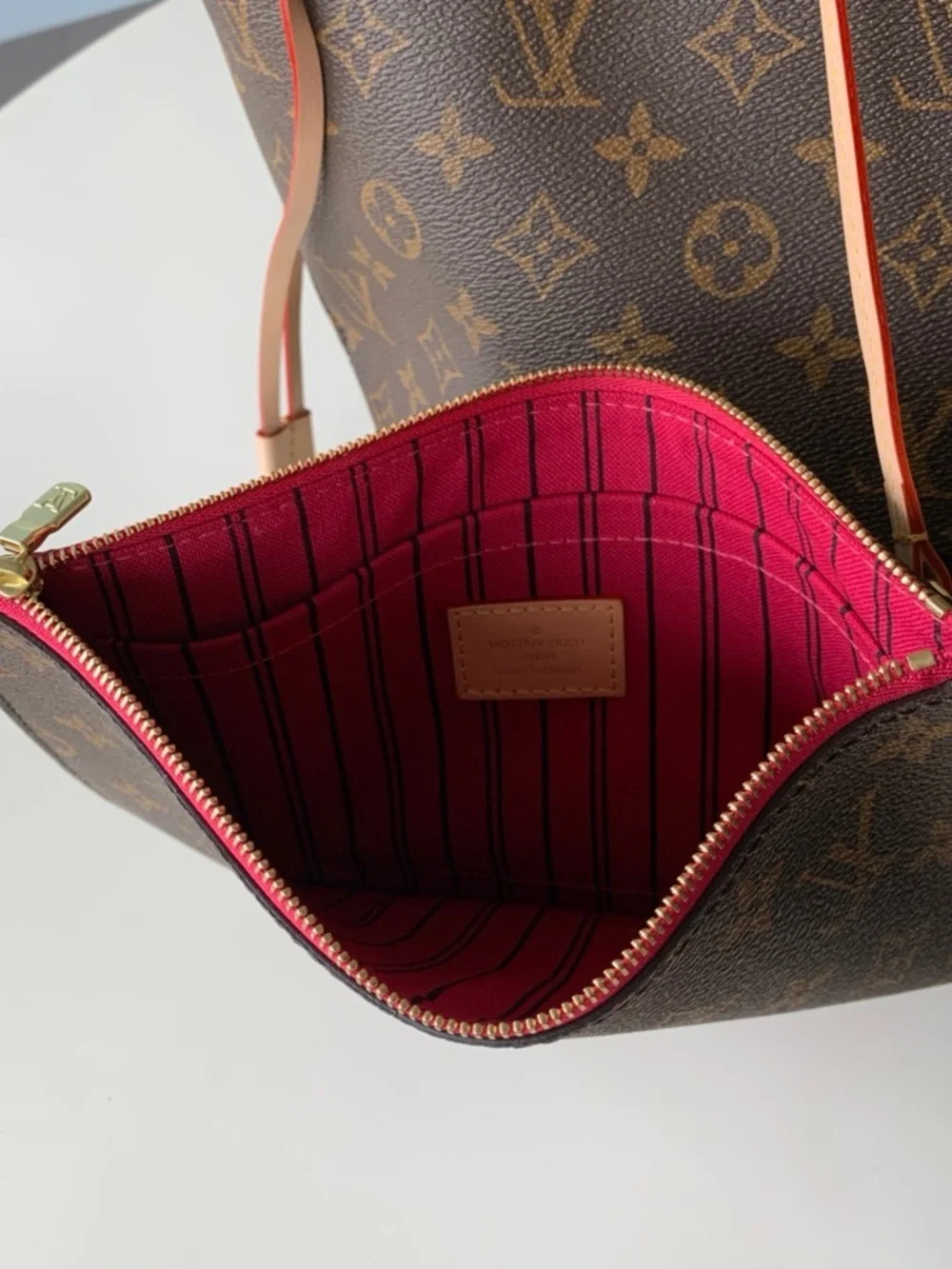 Louis Vuitton Monogram Tote with Brown Canvas and Pink Trim